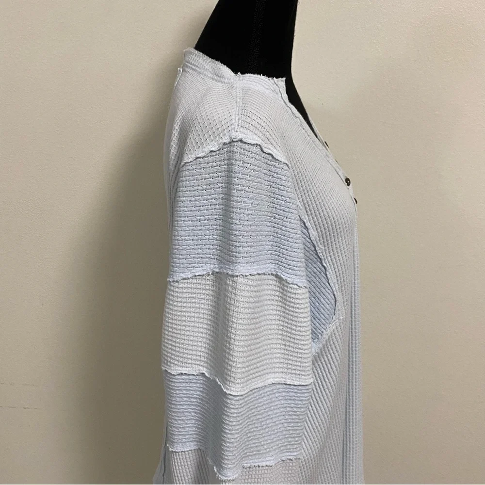 Free People Sweater Women Size Small Baby Blue Callisto Henley Patchwork sweater - Picture 6 of 16